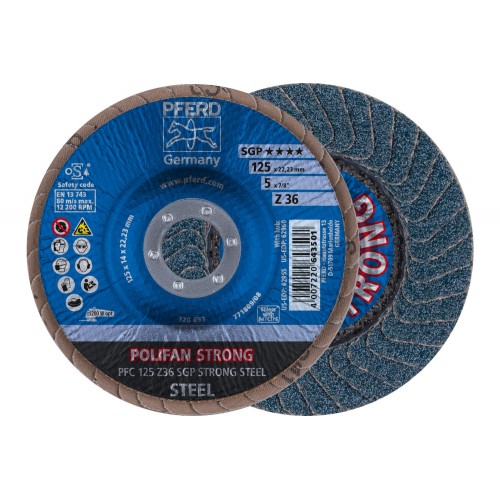 Disco de láminas lijadoras STRONG POLIFAN PFC 125x22,23 mm cónico Z36 línea SGP STEEL para acero