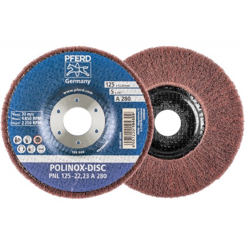 Disco abrasivo de vellón POLINOX PNL Ø 125 mm agujero Ø 22,23 mm A280 para lijado fino y acabado