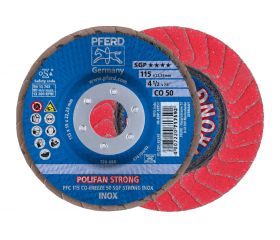 Disco de láminas lijadoras STRONG POLIFAN PFC 115x22,23 mm cónico CO-FREEZE 50 SGP INOX acero inoxidable