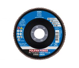 Disco de láminas lijadoras POWER POLIFAN PFC 115x22,23 mm cónico Z40 SG STEELOX acero/acero inoxidable