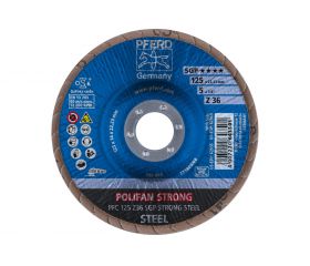 Disco de láminas lijadoras STRONG POLIFAN PFC 125x22,23 mm cónico Z36 línea SGP STEEL para acero