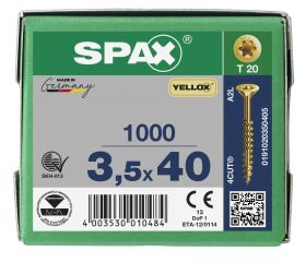 CABEZA MÚLTIPLE PLANA SPAX T-STAR PLUS T20 ROSCA PARCIAL YELLOX 1000 UD.