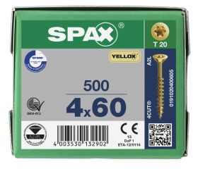 CABEZA MÚLTIPLE PLANA SPAX T-STAR PLUS T20 ROSCA PARCIAL YELLOX 500 UD.