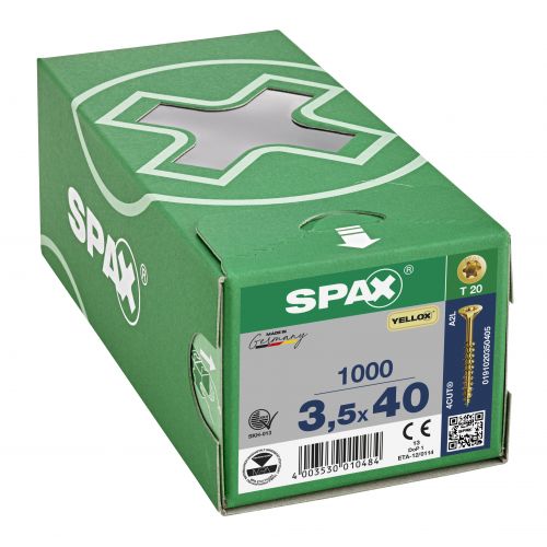 CABEZA MÚLTIPLE PLANA SPAX T-STAR PLUS T20 ROSCA PARCIAL YELLOX 1000 UD.