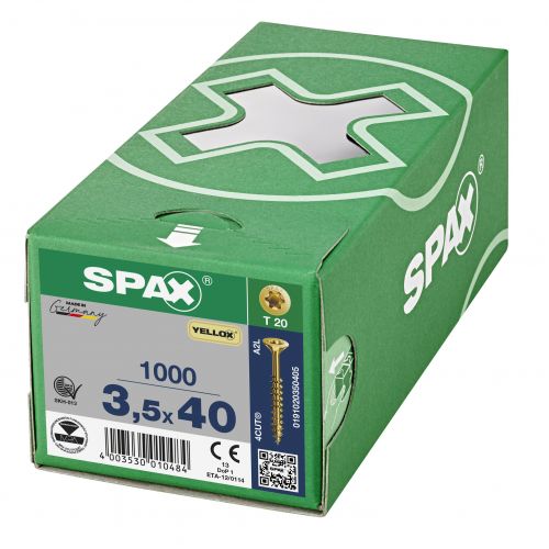 CABEZA MÚLTIPLE PLANA SPAX T-STAR PLUS T20 ROSCA PARCIAL YELLOX 1000 UD.