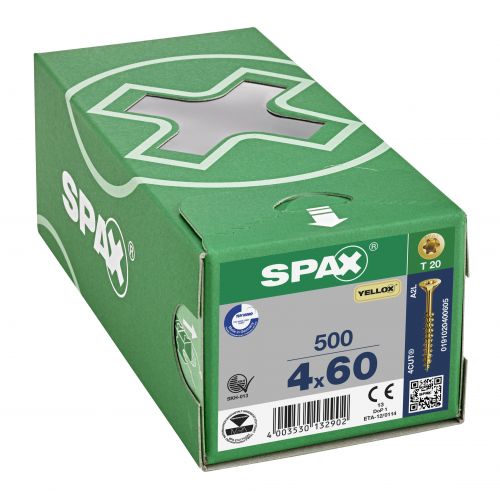 CABEZA MÚLTIPLE PLANA SPAX T-STAR PLUS T20 ROSCA PARCIAL YELLOX 500 UD.