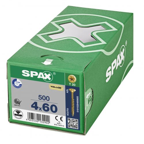 CABEZA MÚLTIPLE PLANA SPAX T-STAR PLUS T20 ROSCA PARCIAL YELLOX 500 UD.