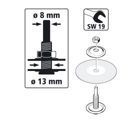 Vástago para discos con agujero de 13 mm