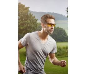 Gafas protectoras para pantalla con patillas, ahumado en amarillo, montura con sistema de clip para cristales graduados