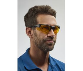 Gafas protectoras para pantalla con patillas, ahumado en amarillo, montura con sistema de clip para cristales graduados