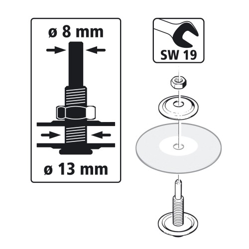 Vástago para discos con agujero de 13 mm