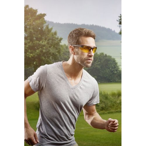 Gafas protectoras para pantalla con patillas, ahumado en amarillo, montura con sistema de clip para cristales graduados