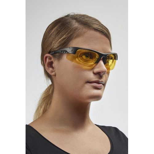 Gafas protectoras para pantalla con patillas, ahumado en amarillo, montura con sistema de clip para cristales graduados