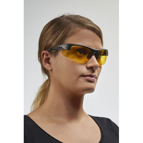 Gafas protectoras para pantalla con patillas, ahumado en amarillo, montura con sistema de clip para cristales graduados