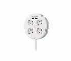 BASE MÚLTIPLE COMBI 4 TOMAS 16A 250V~ Y 2 PUERTOS USB 2,5A BLANCA CON 1,5 METROS DE CABLE H05VV-F 3G1,5MM² Simon Brico