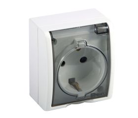 Base Schuko IP54 250 V 16A con tapa transparente y conexión a tornillo blanca Simon Aquarius