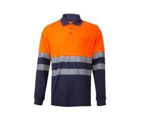 305525.POLO ALGODÓN BICOLOR ML RS AZUL NAVY/NARANJA FLÚOR 2XL