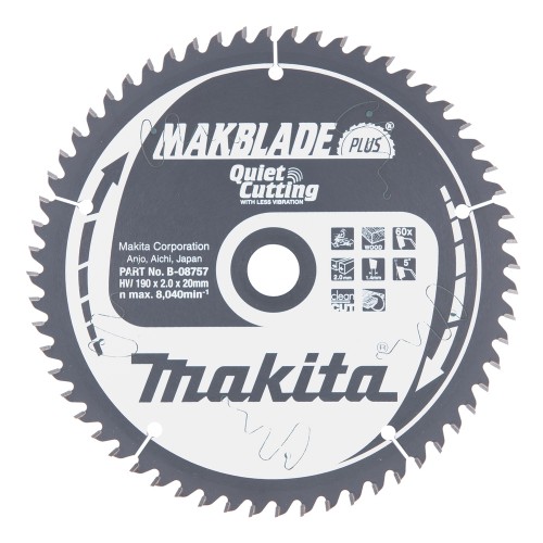 B-08757 Disco sierra circular , Makblade+ T.C.T, 190 x 20 mm, 60 D