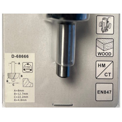 D-68666 Fresa molduradora con rodamiento, 8 x 12,7 x 22,2 mm