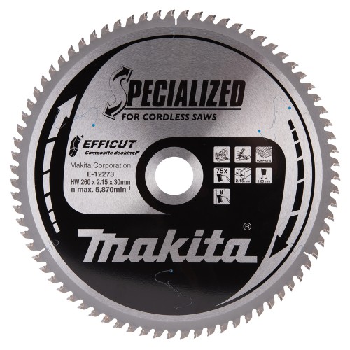 E-12273 Disco sierra circular , Efficut T.C.T, 260 x 30 mm, 75 D