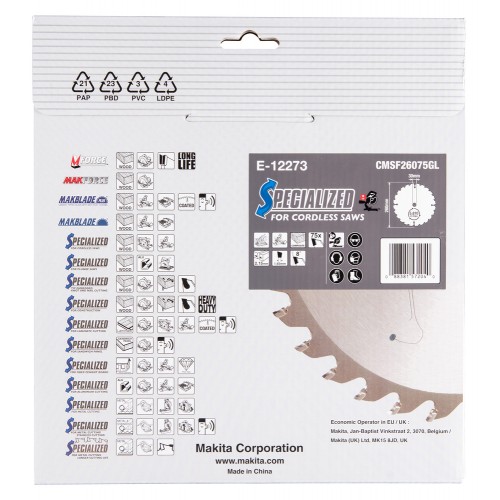 E-12273 Disco sierra circular , Efficut T.C.T, 260 x 30 mm, 75 D