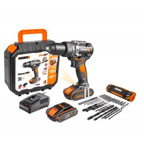 Worx WX352 - Taladro Percutor Brushless 20V 2.0Ah 2 Bat